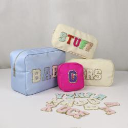 Keymay Ready In Stock Nylon Makeup Bag Zipper Pouch Travel Cosmetic Organizer for Women Girls Letter Patch Make Up Pouches