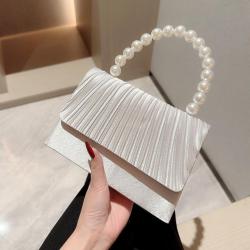 New arrival silk satin wrinkle women party clutch bag pearl handle purse dress handbag evening wedding clutch handbags for women