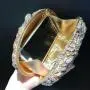 Luxury leaf flower inlaid diamond evening bag gold banquet party women handbag hollowed out metal box rhinestone clutch bag