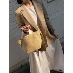 Eco-Friendly Straw Woven Handbag Custom Pattern with Letter Ladies Casual Summer Beach Tote Bag with Handles for Women