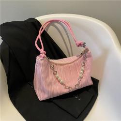 Summer Newest Pearl Chain Para Mujeres Bolso Bolsas Square Small Hand Bags For Women Pleated Leather Lady Designer Shoulder Bag