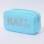 stock cosmetic bag can be customized with Chenille letter patches makeup pouch nylon wash bag