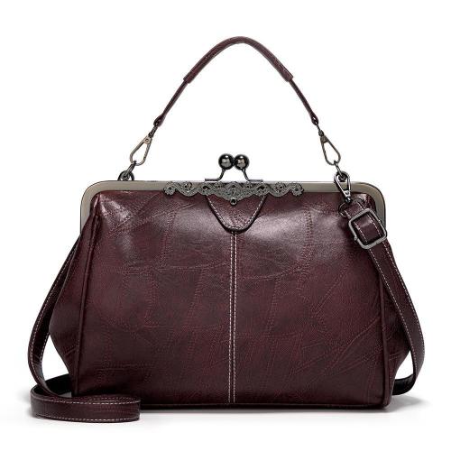 New Arrival Wholesale Kiss Lock Hollow Oil Wax PU Leather Handbags For Women Luxury Women Shoulder Handbag
