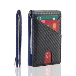 Fashion leather money clip wallet carbon fiber leather rfid money clip slim wallet for men