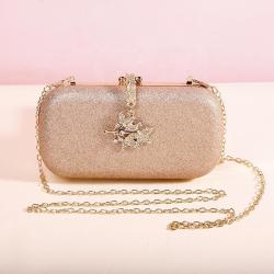 Wholesale popular glitter fabric box clutch bag bling elegant evening bags woman clutches metal chains crossbody bags pochette femme