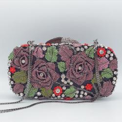 Multicolour rhinestone purse wedding party bridal elegant clutch bags hollow metal crystal flower evening bags luxury