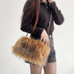 Winter women's plush tote handbag imitation raccoon fur European and American crossbody handbag fur bags