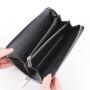 Custom Black Long Zipper Purses for Men Litchi Genuine Leather Wallet Women