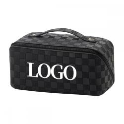 Custom Opens Flat Portable Makeup Bag Organizer PU Leather Large Capacity Travel Cosmetic Bag for Women and Girl
