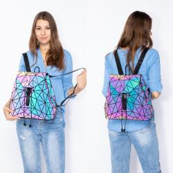 Lovevook geometric pu leather backpacks women Luminous backpack sets for ladies