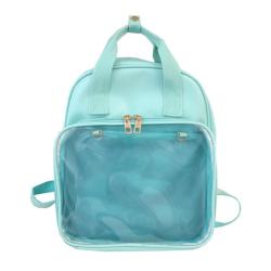 Factory customized leather women ita backpack with clear PVC window pins display custom ita bag
