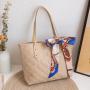 2024 Trendy Large Capacity Diamond Embroidery Tote Bag Simple Silk Scarf Shoulder Bucket Bag Women Fashionable Large Capacity