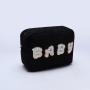 Keymay DIY GLAM STUFF MAMA SNACKS Embroidery Chenille Letter Patches Teddy Make Up Pouch Makeup Storage Bag Cosmetic Travel Bag