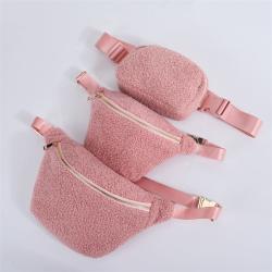 Keymay High Quality Inner Mesh Pocket DIY Personalized Letter Patches Unisex Teddy Belt Bags Sherpa Bum Bag Fashion Fanny Pack