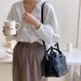 Korean women bags fashion drawstring pleated handbag trend crossbody shoulder bag creative design woven round bucket bag