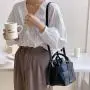 Korean women bags fashion drawstring pleated handbag trend crossbody shoulder bag creative design woven round bucket bag