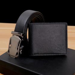 Custom Classical Vegan Leather Wallet Belt Set Man PU Leather Wallets Automatic Buckle Belts Gift Sets For Men