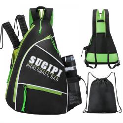Adjustable Pickleball Sling Bag for Pickleball Paddle with Fence Hook Water Bottle Holder Pickleball Bag Backpack for Men Women