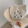 Large Capacity Summer White Student Canvas Handbags Embroidery Pattern Logo Canvas Shoulder Bag