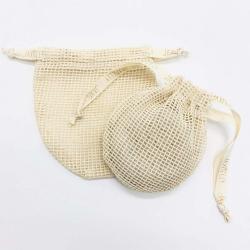 Reusable Organic Cotton Mesh Produce Bags For Soap Packaging Drawstring Natural Mesh Soap Saver Pouch