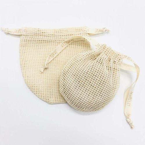 Reusable Organic Cotton Mesh Produce Bags For Soap Packaging Drawstring Natural Mesh Soap Saver Pouch