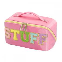 Custom Letter Patch Cosmetic Bag Portable PU Leather Waterproof Toiletry Pouch Travel Make up Bag