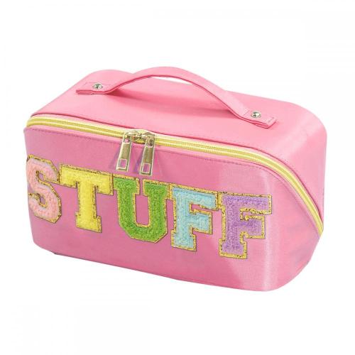Custom Letter Patch Cosmetic Bag Portable PU Leather Waterproof Toiletry Pouch Travel Make up Bag