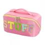 Custom Letter Patch Cosmetic Bag Portable PU Leather Waterproof Toiletry Pouch Travel Make up Bag