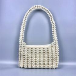 custom 2024  woven  acrylic resin beads beaded shoulder bags white Pearl Vintage Design Ladies Bead Underarm Women Hand Bags
