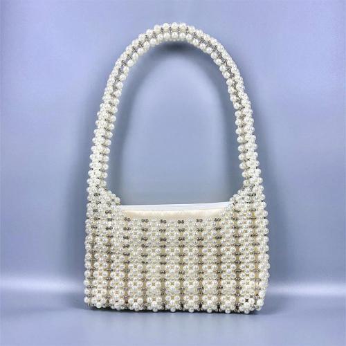custom 2024  woven  acrylic resin beads beaded shoulder bags white Pearl Vintage Design Ladies Bead Underarm Women Hand Bags