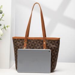 Gelory Luxury Design Triangle Printed Tote Bag Custom Woven Embossed Large Capacity Zipper Tote Handbag
