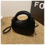 Fresh sweet pure color striped bag women's shoulder crossbody bag new 2024 popular pu round handbag