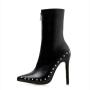 Women High Heel Ankle Boots Pointed Toe Rivets Studs Booties Stiletto Lady Dress Short Boots Zipper Sexy Booties