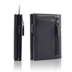 Minimalist Slim Leather Wallet Wholesale Business Credit Metal Card Holder Smart Pop Up Wallet for Men