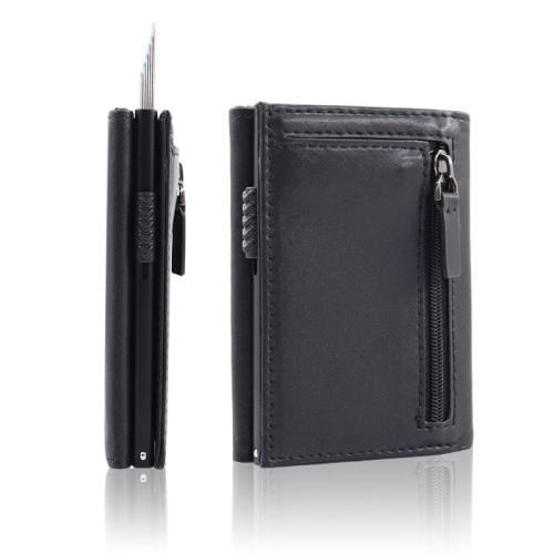Minimalist Slim Leather Wallet Wholesale Business Credit Metal Card Holder Smart Pop Up Wallet for Men