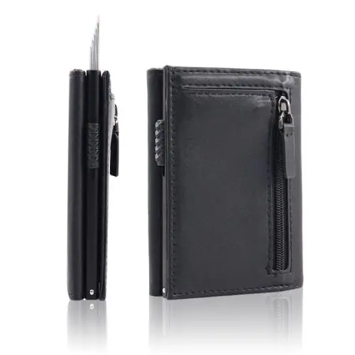Minimalist Slim Leather Wallet Wholesale Business Credit Metal Card Holder Smart Pop Up Wallet for Men