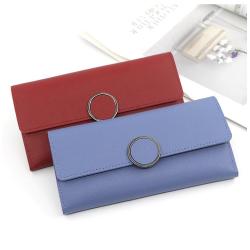 Latest Arrival Long Student Coin Purse Wallets Clutch Three-fold Buckle Circle Metal Multi-function Card Holder Wallet For Women