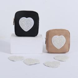 Keymay Women Cute DIY Chenille Letters Cosmetic Bag Toiletry Waterproof Bag Zipper Nylon Pouch Travel Makeup Bag