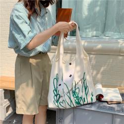 Gelory Simple Chamomile Printed Tote Bag Student Cute Women Canvas Shoulder Bag Large Capacity Handbag