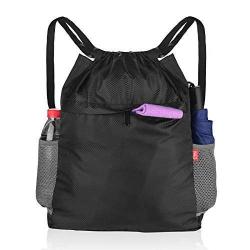 Gelory Factory Wholesale Drawstring Backpack With Waterproof Wet Stuff Compartment Water Bottle Pockets