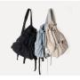 XL060 Lightweight Pleated Nylon Shoulder Bag Large Capacity Drawstring Back Shoulder Bag Korean Japanese Style Backpack