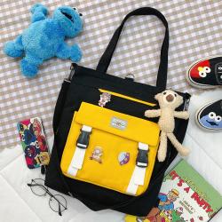 New Fashion Unisex Canvas Bag Custom Ins Large Capacity Double Shoulder Cross Body Bag Zipper Simple Constracting Color Backpack