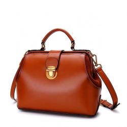 New Leather Handbags Messenger Bag Retro Simple Contrast Color Handbag Leather Doctor Bags