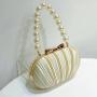 New Arrival Wrinkle Clutch Bag Handbag Party Bride Wedding Purse Apricot Pleated Pearl Chain Satin evening bag 2024 For Women
