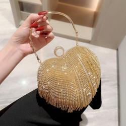 Factory Wholesale Heart Shaped Tassel Diamond Lady Shoulder Bag Crystal Evening Bag For Wedding Clutch Bags Ladies Purse Handbag