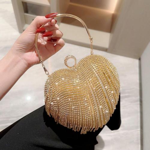 Factory Wholesale Heart Shaped Tassel Diamond Lady Shoulder Bag Crystal Evening Bag For Wedding Clutch Bags Ladies Purse Handbag