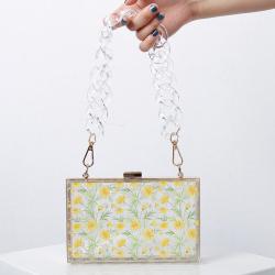 New 2024 Spring Fashion Women's transparent daisy printing clutch bag handbag Acrylic Evening Bag Wedding Clutch Purse Box