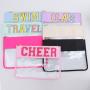 Keymay Custom Gift Low MOQ Sew Embroidery Chenille Varsity Letter Transparent Bags Design Travel Makeup Bag Clear Cosmetic Bag