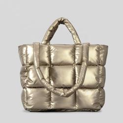 Customize various types of quilted bags winter down handbags fluffy tote bags casual large capacity tote bags handbag for ladies