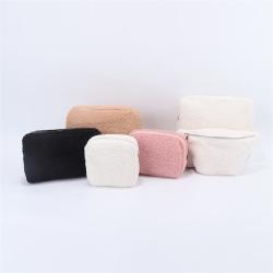 Keymay RTS Multi-color High Quality S M L XL Gold Zipper Girls Plush Teddy Sherpa Makeup Bag Sherpa Pouch Sherpa Cosmetic Bags